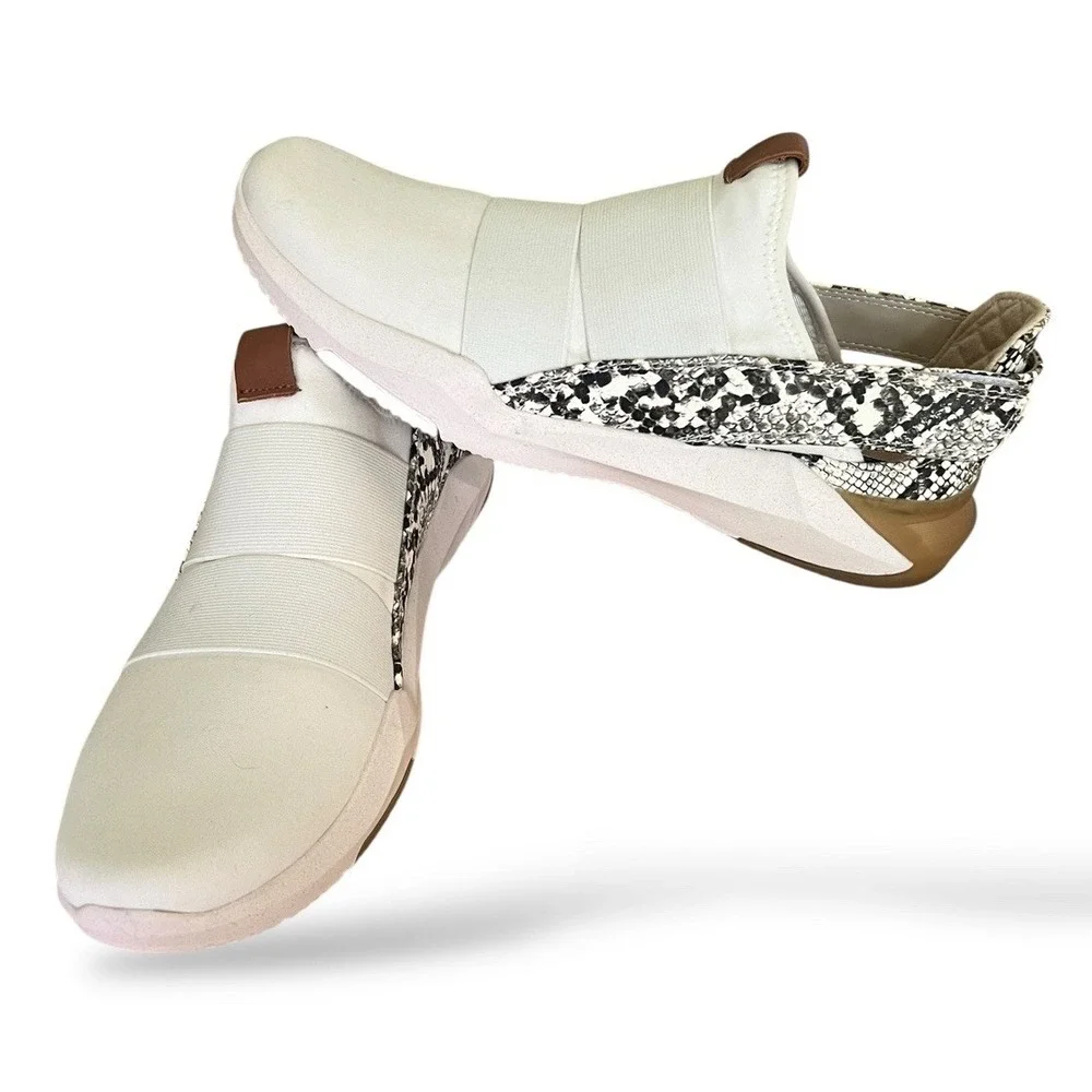 Dr. Scholl's Womens Hyped Up White White & Black‎ Snake Sneakers Slip On Size 9M